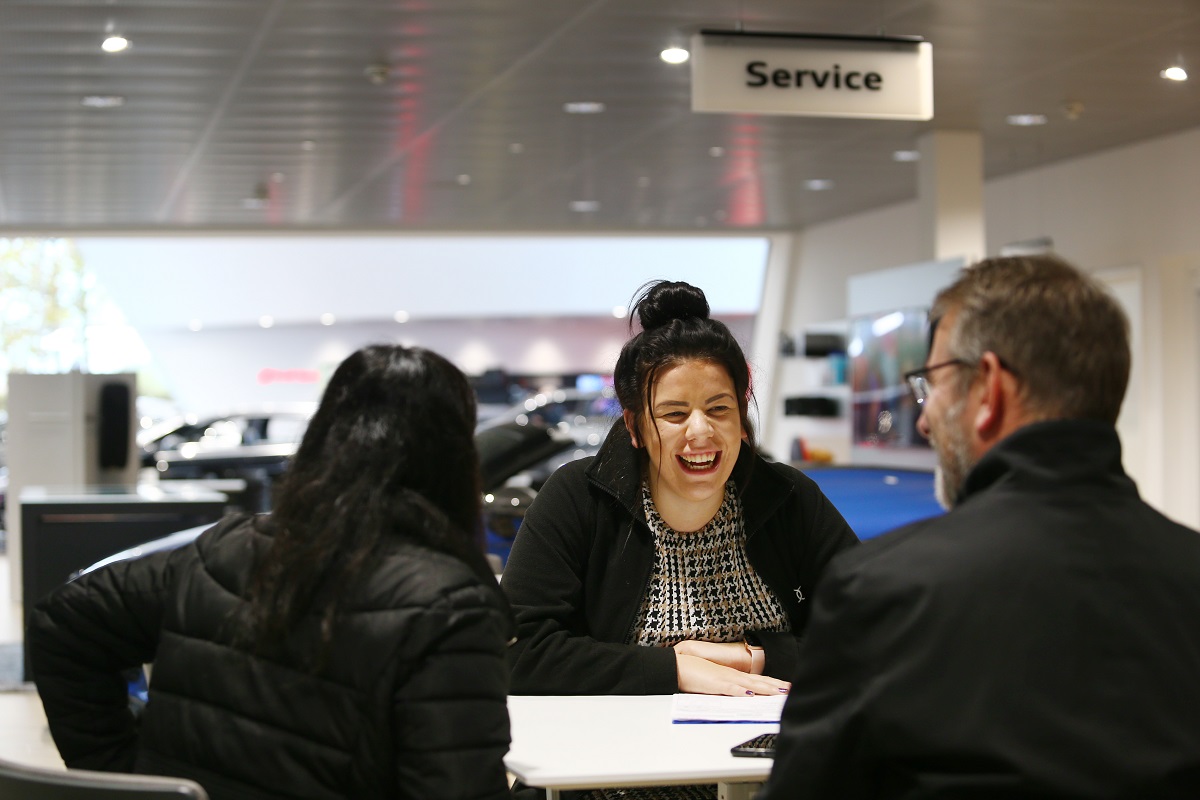 female apprentice with customers